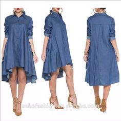 Hi Lo Light Denim Dress With 2 Pockets For Women Wear It Whichever Way You Want Long Sleeve Denim Dress, Long Sleeve Denim Shirt, Shirts Women Fashion, Denim Shirt Dress, Loose Dress, Casual Denim, African Dress, Jeans Dress, Blue Dress