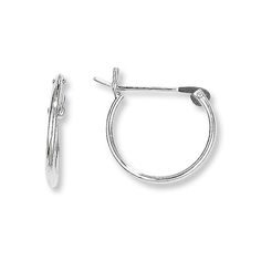 These children's hoop earrings are crafted from polished 14K white gold. The earrings are lightweight and comfortable, fastening with snap-lock backs. Silver Huggie Hoop Earrings Clip-on, Silver Huggie Clip-on Hoop Earrings, Nickel-free White Gold Small Hoop Huggie Earrings, Nickel-free Small Hoop Huggie Earrings In White Gold, Silver Small Hoop Huggie Earrings Clip-on, Classic Round Clip-on Huggie Earrings, Silver Clip-on Huggie Earrings Small Hoop, Small Hoop White Gold Earrings With Polished Finish, Classic Clip-on Huggie Earrings