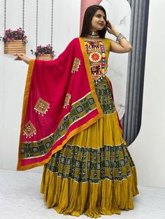 Diwali Especial Navratri Lehenga choli with dupatta set for Women wedding wear lehenga choli set for wife gift for her Navratri lehenga set  Product Description: Lehenga (Full-Stitched): Fabric & Work: Crafted from premium Faux Georgette, adorned with heavy sequins and intricate embroidered work for a glamorous finish. Length: 42 inches, offering a classic floor-length silhouette. Waist: Fits up to 42 inches with a comfortable inner lining in soft cotton. Flair: 3.5 meters, creating an elegant a Navratri Chaniya Choli Traditional, Traditional Lehengas, Navratri 2024, Navratri Lehenga, Kids Lehenga Choli, Floral Sarees, Sambalpuri Saree, Cutwork Saree, Gota Patti Saree