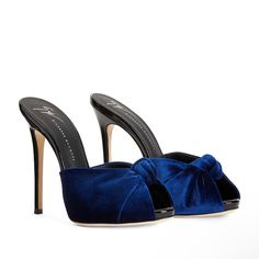 Blue Velvet Effect Knot Detailing. Open Toe Round Toe Slip On Style Branded Leather Insole 120mm High Heel Leather Sole Worn Once Box And Duster Bag Included Smoke Free Pet Free Home #Luxury #Highend Blue High Heel Sandals For Gala, Blue Open Heel Heels For Gala, Elegant Blue Sandals With 4-inch Heel, Blue Luxury Sandals For Formal Occasions, Glamorous Blue Evening Heels, Elegant Blue Heels For Night Out, Designer Blue Formal Sandals, Designer Blue Sandals For Formal Occasions, Luxury Blue Sandals For Cocktail