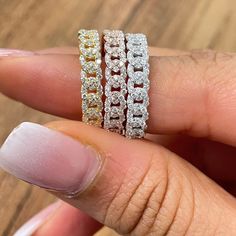 14K Solid White Gold Diamond Pave Cuban Curb Link . Can be worn alone or stacked. All our jewelry comes in an AVIR box and pouch!  *Specs of a size 6 ring* *Ring Details* Ring Type : Diamond Chain Ring Metal Type : 14K Yellow, White and Rose Gold Metal Weight : 3.50 grams Band Width : 4.2mm *Diamond Details* Type : Natural Diamonds Shape : Round Brilliant Cut Total Carat Weight : 0.62 Color : E-F Clarity : SI1  Cut : Very Good Luxury White Gold Chain Ring, White Gold Eternity Band With Pave Setting, Luxury White Gold Stackable Rings With Pave Setting, Luxury Cubic Zirconia Stackable Rings With Pave Setting, White Gold Cubic Zirconia Eternity Band With Pave Setting, Silver Diamond Cut Chain Ring For Anniversary, White Gold Diamond-cut Chain Ring, Luxury Diamond White Stackable Rings With Pave Setting, Luxury Silver Diamond Chain Ring