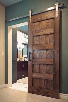 5-Panel Interior Sliding Barn Door 5 Panel Doors, Rustic Luxe, Barn Door Designs, Door Track, Solid Doors, Rustic Doors, Barn Doors Sliding, Sliding Barn Door, Rustic Barn