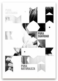 a poster with geometric shapes and words in spanish on the front, as well as an image of a man's face