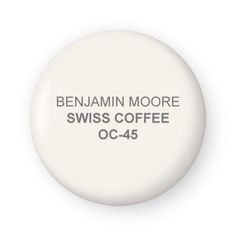 a white button with the words,'benjamin moore swiss coffee'on it