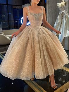 Ball Gown Prom Dresses Corsets Dress Graduation Ankle Length Sleeveless Spaghetti Strap Tulle with Sequin 2023 2023 - US $143.99 Sparkly Prom Dress, Wedding Dress Champagne, Wedding Dress Sequin, Spaghetti Strap Prom Dress, Corset Dress Prom, Party Kleidung, Evening Dresses Short, Skirt Maxi, فستان سهرة