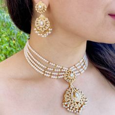 multi strand pearl choker set Elegant Kundan Necklace With Dangling Beads For Wedding, Elegant Festive Kundan Necklace With Dangling Beads, Elegant Kundan Necklace With Dangling Beads For Festive Season, Elegant Jewelry Sets With Dangling Beads For Celebration, Elegant Festive Jewelry Sets With Dangling Beads, Festive Elegant Jewelry Sets With Dangling Beads, Gold Pearl Necklace With Dangling Beads For Wedding, Elegant White Kundan Necklace With Dangling Beads, Wedding Gold Pearl Necklace With Dangling Beads