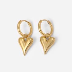 Heart Hoop Earrings - Women's Earrings - Someone & HerOwn Cheap Gold Minimalist Heart Earrings, Gold Heart Earring, Heart Hoop Earrings, Huggie Hoop Earrings, Dainty Earrings, Heart Of Gold, Heart Earrings, Charm Earrings, Heart Design