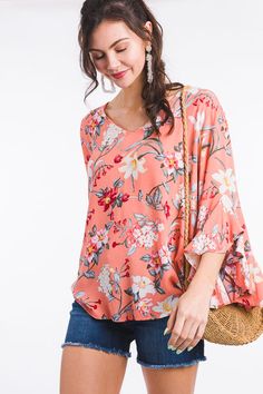 Daffodil Frill Blouse, Peach :: NEW ARRIVALS :: The Blue Door Boutique Flowy Printed Tops With Flutter Sleeves, Printed Flowy Tops With Flutter Sleeves, Flowy Ruffle Sleeve Printed Blouse, Feminine Blouse With Floral Print And Butterfly Sleeves, Flowy Flutter Sleeve Blouse For Spring, Feminine Rayon Blouse For Vacation, Flowy Floral Print Blouse With Butterfly Sleeves, Flowy Floral Print Top With Butterfly Sleeves, Flowy Rayon Top For Spring