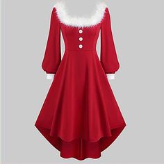 Season:All Seasons; Look After Me:Machine wash; Gender:Women's; Types:Dress; Holiday:Valentine's Day,New Year; Style:1950s,Vintage; Occasion:Party / Evening; Material:Polyester,Spandex; Age Group:Adults'; Characters:Audrey Hepburn; Clothing Length:; Bust:; Waist: Red Off Shoulder Dress, Winter Party Outfit, Xmas Dress, Christmas Dress Women, Robes Vintage, Fashion Site, Puff Long Sleeves, Vestidos Vintage, Red Outfit