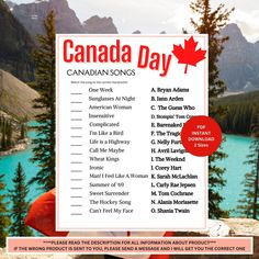 a canadian song list with the words canada day on it