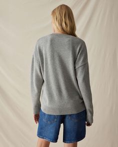 Women's Felicity Sweater Oversized V-neck Sweater With Ribbed Cuffs For Layering, Knit V-neck Sweater With Ribbed Collar For Fall, Oversized V-neck Sweater With Ribbed Cuffs For Loungewear, Relaxed Fit Turtleneck Sweater With Ribbed Cuffs, Cozy Fit Crew Sweater With Ribbed Cuffs, Winter Cropped Crew Neck Sweater In Relaxed Fit, Winter Cropped Crew Neck Sweater With Relaxed Fit, Cozy Gray Sweater With Ribbed Cuffs, Relaxed Fit Crew Neck Cropped Sweater For Winter