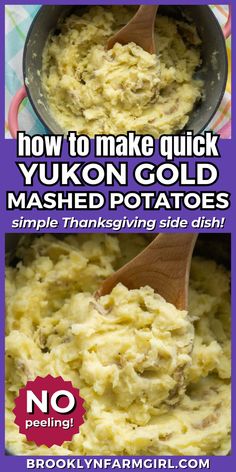 overhead shot of a pot with lumpy mashed potatoes being stirred with a wooden spoon Peel Potatoes Easy, Gold Mashed Potatoes Recipe, Chunky Mashed Potatoes, Quick Mashed Potatoes, Gold Mashed Potatoes, Yukon Gold Mashed Potatoes, Thanksgiving Recipes Side Dishes Easy, Fun Thanksgiving Desserts, Thanksgiving Side Dishes Easy