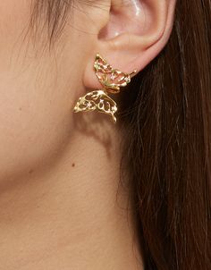 Anima’s Wing Earrings in Gold | En Route Jewelry Wings Jewelry, Heart Hair, Butterfly Shape, Butterfly Jewelry, Wing Earrings, Pearl Flower, Jewelry Lookbook, Butterfly Earrings, Jewelry Lover