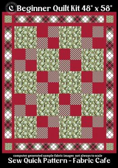 a red and black plaid quilt with the words sew quick pattern - fabric cafe on it