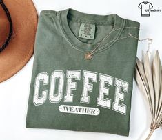 Comfort Colors® Coffee Weather Shirt, Coffee T-Shirt, Coffee Lover Gift, Coffee Graphic Tee, Womens Fall Shirts, Fall Coffee Shirt, Coffee Tee ###Sizing and Color Guidelines### We use Comfort Colors Heavyweight t-shirts for all listings labeled with Comfort Colors. These shirts are Unisex and designed to be loose-fitting. For a tighter fit, consider ordering one size smaller. Since each shirt is customized to your preferences, returns or exchanges are not feasible. Please review our detailed color and size charts before placing your order to ensure the perfect fit. If you need help with sizing or color choices, don't hesitate to contact us for assistance. ###How to Order Multiples### 1-) Select your desired size and color from the dropdown menus and add the shirt to your cart. 2-) Repeat t