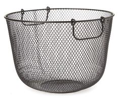 a black wire basket with handles