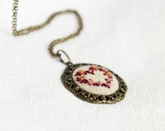 Red heart necklace hand embroidered necklace beaded by skrynka Valentine's Day Gift Necklace With Vintage Charm, Vintage Beaded Necklaces With Heart Beads For Gifts, Vintage Handmade Heart Necklace Gift, Heart-shaped Beaded Jewelry For Gifts, Heart Charm Beaded Pendant Necklace For Gift, Handmade Bohemian Beaded Necklaces For Valentine's Day, Bohemian Handmade Beaded Necklaces For Valentine's Day, Handmade Vintage Heart Necklace For Gift, Heart Pendant Beaded Necklace For Valentine's Day Gift