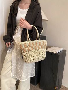 Bird in Bag - Elegant Women's Woven Basket Bag for Beach and Daily Use Beige Shoulder Bag For Beach Season Shopping, Beige Shoulder Bag For Beach Shopping, Beige Beach Season Shopping Bag, Beach Season Shopping Bag With Double Handles, Double Handle Bag For Beach Season Shopping, Double Handle Shopping Bag For Beach Season, Summer Shopping Bag In Beige, Rectangular Shopping Bag For Beach Season, Rectangular Shopping Bags For Beach Season