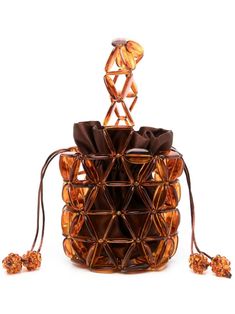 0711 Mini Palermo Bucket Bag - Farfetch Pouch Drawstring, Hand Beaded Bag, Beaded Pouch, Mini Bucket Bag, High Roller, Amber Brown, Dark Autumn, Mini Bucket Bags, Magazine Issue