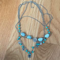 Excellent Condition, Never Worn. Turquoise Beads. Nickel-free Blue Turquoise Necklace With Round Beads, Adjustable Blue Turquoise Necklace With Silver Beads, Blue Jewelry With Silver Beads For The Beach, Nickel-free Bohemian Blue Turquoise Necklace, Nickel Free Bohemian Turquoise Necklace, Blue Turquoise Necklace With Beaded Chain For Beach, Turquoise Beads, Silver Blue, Blue And Silver