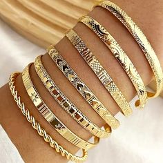 This Stunning Set Of Goldtone Open Bangle Bracelets Is A Versatile And Luxurious Addition To Any Accessory Collection. Made From High-Quality Alloy, And Imprinted With Distinctive Designs, The Bracelets Offer A Touch Of Elegance To Any Outfit. Mix And Match, Wear One, Two, Three Or All Of Them For A Different Look For Every Occasion. Nwt Boho Chique, Open Bangle Bracelet, Twisted Bangle, Twisted Bracelet, The Bangles, Open Cuff Bracelet, Bangle Bracelet Set, Cuff Bangle Bracelet, Gold Bracelets