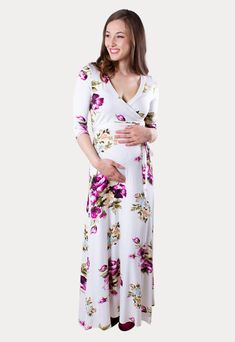 Pregnancy Wrap Dress with Tie - Sexy Mama Maternity  #SexyMamaMaternity Wrap Maternity Dress, Casual Maternity Outfits, Maternity Wrap Dress, Floral Maternity Dresses, Maternity Wardrobe, Blue Floral Midi Dress, Wrap Front Dress, Casual Maternity, Pregnancy Wardrobe