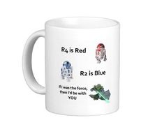 star wars coffee mug with r2d is red, r2 is blue and r2 - d2 is green