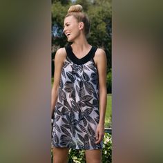 The Leaf Print Black And White Dress Is 100% Polyester Slightly See-Through. Great Cover-Up Or See-Thru Tank Dress. We Have Size Medium Or Large. Black Swimsuit Cover Up, White Tank Dress, Coverup Swimsuit, Swim Cover Up Dress, White Tunic, Print Black And White, Striped Shirt Dress, Black And White Dress, Black Swimwear