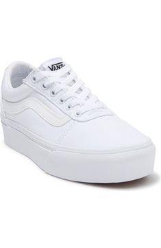 Vans Ward Platform Sneaker (Women) | Nordstromrack Classic White Lace-up Platform Sneakers, Classic White Platform Sneakers For Streetwear, Vans Low-top Skate Shoes With Textured Sole, Vans Classic Sneakers With Textured Sole, Classic Vans Sneakers With Textured Sole, Vans Sneakers With Rubber Sole, Classic Platform Sneakers With White Sole For Streetwear, Vans Sneakers With Textured Sole For Spring, Vans Skate Shoes With Textured White Sole