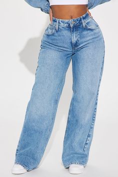 Available In Medium Wash And Vintage Wash. Straight Leg Jean 5 Pocket Drop Waist 10.5" Rise 32" Inseam Non Stretch Disclaimer: Due To The Specialized Wash Process, Each Garment Is Unique. 100% Cotton Imported | On To The Next Straight Leg Jeans in Medium Wash size 13 by Fashion Nova Size 32 Jeans Women, Fashionnova Jeans, Girly Tingz, On To The Next, Service Women, Sweater Jumpsuit, Dress Up Outfits, Cute Outfits For School, Cute Jeans