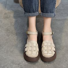 These sandals are designed in a retro style with 60 mm block heel. Made from soft leather, soft bottom that ensure all-day comfort. Wear yours with tailoring and denim alike. Color: Brown/Beige/GreyMaterial: Top layer leatherLining: No, Just cow leather the other sideInsole: PUSole: RubberHeels: 6Cm/2.36" Fit: Medium to Wide, Runs Normal.Origin: Made in China Production Time: About 3-5 days (Any exceptional case will email you, Please pay attention to your email left) Shipping Time: Free Shippin Vintage T-strap Sandals With Round Toe For Spring, Casual Beige Leather T-strap Sandals, Casual Brown Slingback Sandals With Round Toe, Retro Sandals With Buckle Closure, Retro Round Toe Sandals With Buckle Closure, Beige Round Toe Slingback Sandals With Padded Heel, Retro Sandals With Buckle Closure And Round Toe, Beige Slingback Sandals With Padded Heel And Round Toe, Retro Beige Summer Heels