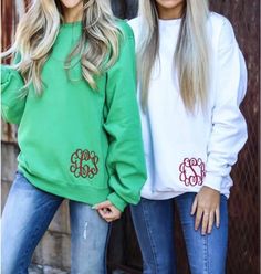 Need a cute, comfy, not too thick sweatshirt?! Then these are it! Oh and those color options! Thick Sweatshirt, Fall Monograms, Lululemon Sweatshirt, Monogram Sweater, Embroidery Crewneck, Applique Sweatshirt, Monogram Sweatshirt, Embellished Sweatshirts, Designer Sweatshirts