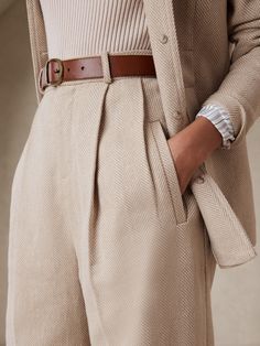 Norfolk Wide-Leg Linen-Cotton Pant | Banana Republic Beige Linen Wide Leg Pants For Fall, Linen Wide Leg Pants With Belt Loops For Work, Business Casual Linen Wide Leg Pants With Welt Pockets, Linen Bottoms For Business Casual In Fall, Fall Linen Wide Leg Workwear Pants, Fall Linen Pants With Belt Loops, Minimalistic Outfits, Body Armour, Tan Suit