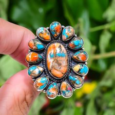 Spiny Oyster Turquoise, Image Nails, Turquoise Statement Ring, Oyster Turquoise, Big Ring, Navajo Pearls, Big Rings, Spiny Oyster, 925 Silver Ring