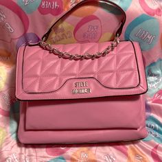 New Never Been Used Bubble Gum Pink Steve Madden Purse/Backpack. Can Be Converted To Be Either A Backpack Or A Purse. Has 3 Compartments Inside, One Compartment Has Two Pockets And Another Compartment Has A Zippered Pocket. Chic Pink Satchel For School, Chic Pink School Satchel, Pink Satchel With Detachable Strap, Backpack Style, Pink Satchel With Detachable Strap Backpack, Trendy School Satchel With Detachable Handle, Trendy Pink Satchel For On-the-go, Pink Square Satchel With Detachable Strap, Trendy Pink Satchel, Trendy Pink Satchel With Zipper Closure