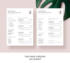 two page resume template with green leaves