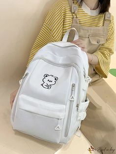 BirdinBag - Versatile Cartoon Pattern Medium Backpack Medium Backpack, Girls School, Word Wrap, Classic Backpack, Cartoon Pattern, Teenage Girls, School Bag, Casual Backpack, White Casual