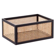 a black and brown basket on a white background