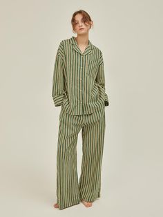 Composition : Cotton 100%Country of Origin : Republic of Korea Pajama Couple, 2025 Wardrobe, Ballet Outfits, House Fits, Embroidered Pajamas, Striped Pajama Pants, Striped Pajama, Womens Christmas Pajamas, Cotton Pajamas Women