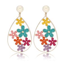 PRICES MAY VARY. Boho Raffia Flower Earrings: These statement earrings are made of nature raffia, which is a popular element and environmentally friendly material. We carefully handle any contact with your skin to ensure the safety of your wearing. Unique Large Water Drop Design: Classic water drop shape, embellished with delicate flowers, generous and elegant. These earrings are your first choice for spring and summer, whether traveling, partying or vacation. Handmade: These raffia flower earri Flower Decoration Drop Earrings For Summer, Bohemian Spring Earrings For Vacation, Dangle Earrings For Spring Vacation, Spring Beach Dangle Earrings, Spring Vacation Dangle Earrings, Bohemian Flower Earrings For Summer, Flower-shaped Earrings For Beach In Summer, Summer Dangle Earrings With Flower Decoration, Multicolor Summer Flower Charm Earrings