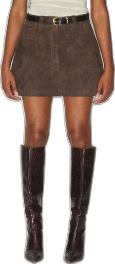 Brown Mini Skirt For Fall, Fitted Suede Skirt For Fall, Fall Fitted Suede Skirt, Fall Flared Mini Skirt With Pockets, Fall Knee-length Mini Skirt With Pockets, Brown Relaxed Fit Skort For Fall, Brown Skort For Workwear In Fall, Skirt With Pockets, Suede Skirt