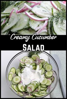 cucumber salad with ranch dressing in a glass bowl