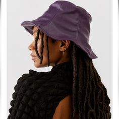 Wyeth’s Vegan Leather Tulip Bucket Hat Goes With Everything, And You Can Even Turn Up Her Brim For A Cute ‘90s Look. Includes A Hook-And-Loop Size Adjuster Tucked Inside The Inner Sweatband For A Customizable Fit. Content + Care - 100% Polyurethane - Spot Clean - Imported Size + Fit - Circumference: 22.4” Wyeth's Freddie Is A Vegan Leather Tulip Bucket Hat. A Velcro Size Adjuster Tucked Inside The Inner Sweatband For A Customizable Fit. You Can Even Turn Up The Brim For A Cute 90's Look. Pair Wi Tulip Bucket Hat, Purple Bucket Hat For Spring, Spring Bucket Hat In Purple, Casual Purple Cotton Bucket Hat, Playful Purple Adjustable Hat, Simple Design Clothes, Purple Spring Bucket Hat, Tulip Hat, The Big Comfy Couch