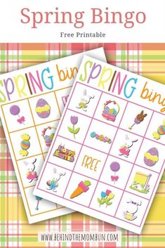 two printable spring bingo cards with the words spring, spring and spring on them