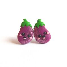 A little pair of pretty eggplant earrings. A very beautiful piece of handmade jewelry/mini food jewelry which has been handmade with polymer clay by myself, they are completely adorable! Nice gift for anyone! - Earring studs are stainless steel - Earrings measure 1,3 cm big I love to making custom orders! I'll work with you to make something completely unique and exactly how you want it; this includes shape, size and color that you adore. Let me know what you like and I'll do it.  Perfect for un Playful Purple Earrings For Gift, Playful Purple Earrings For Gifts, Cute Fruit Design Earrings For Gift, Playful Jewelry With Fruit Design For Gift, Playful Fruit Design Jewelry For Gifts, Fun Purple Earrings For Gift, Purple Novelty Jewelry For Pierced Ears, Fun Purple Jewelry For Gifts, Cute Purple Drop Earrings