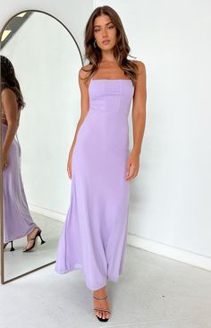 Purple Mesh Maxi Dress Your next formal event is sorted in this stunning lilac mesh maxi dress. Obsessed with this tie up back style and mesh outer layer. Be sure to add heels and dainty jewellery for a gorgeous look!   Maxi length Mid weight material Lots of stretch Adjustable criss cross tie up back Lined Mesh outer layer Straight neckline  This is the perfect formal dress for your next event! Purple Dress Formal, Purple Formal Dress, Purple Summer Dress, Purple Long Dress, Lavender Bridesmaid, Light Purple Dress, Dainty Jewellery, Prom Midi Dress, Pastel Dress