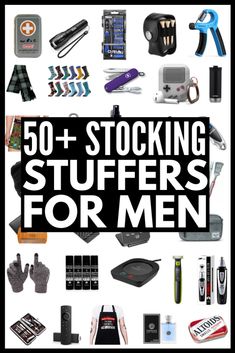 the cover of 50 + stocking stuff for men is shown in black and white