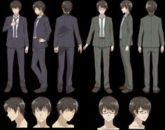 an anime character is standing in different poses