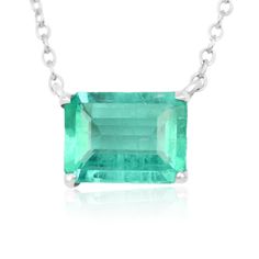 Featured here is a 1.50-carat stunning, emerald necklace in fine sterling silver. Displayed in the center is a medium-light green emerald with very good eye clarity, accented by a simple four-prong silver mount, allowing for the emerald to be shown in full view. The earth mined, RICH green emerald has a desirable lush green color with excellent qualities. An 18 inch is attached to the emerald pendant. This necklace is ideal for everyday use and is the perfect accessory to any outfit. Total Carat Weight: 1.10cts Setting Style: Four Prong Setting Material: Sterling Silver Main Stone: Emerald Shape: Emerald Cut Approx Weight: 1.50cts Clarity: Excellent-Very Good Saturation: Light Color: Green Luster: Excellent Treatment: Natural, Oiling Retail Value: $2,740.00 This masterpiece is made to orde Dazzling Formal Emerald Gemstone Necklace, Emerald Necklace With Diamond Cut In Fine Jewelry Style, Classic Diamond Cut Necklace For May Birthstone, Sterling Silver Polished Gemstones For Fine Jewelry, White Gold Emerald Necklace In Sterling Silver As Gift, Polished Sterling Silver Gemstones, Formal Sterling Silver Jewelry With 17 Jewels, Dazzling Emerald Necklace For Anniversary, Elegant Octagon Gemstone Necklace