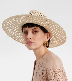 Leather-trimmed raffia sun hat in beige - Valentino | Mytheresa